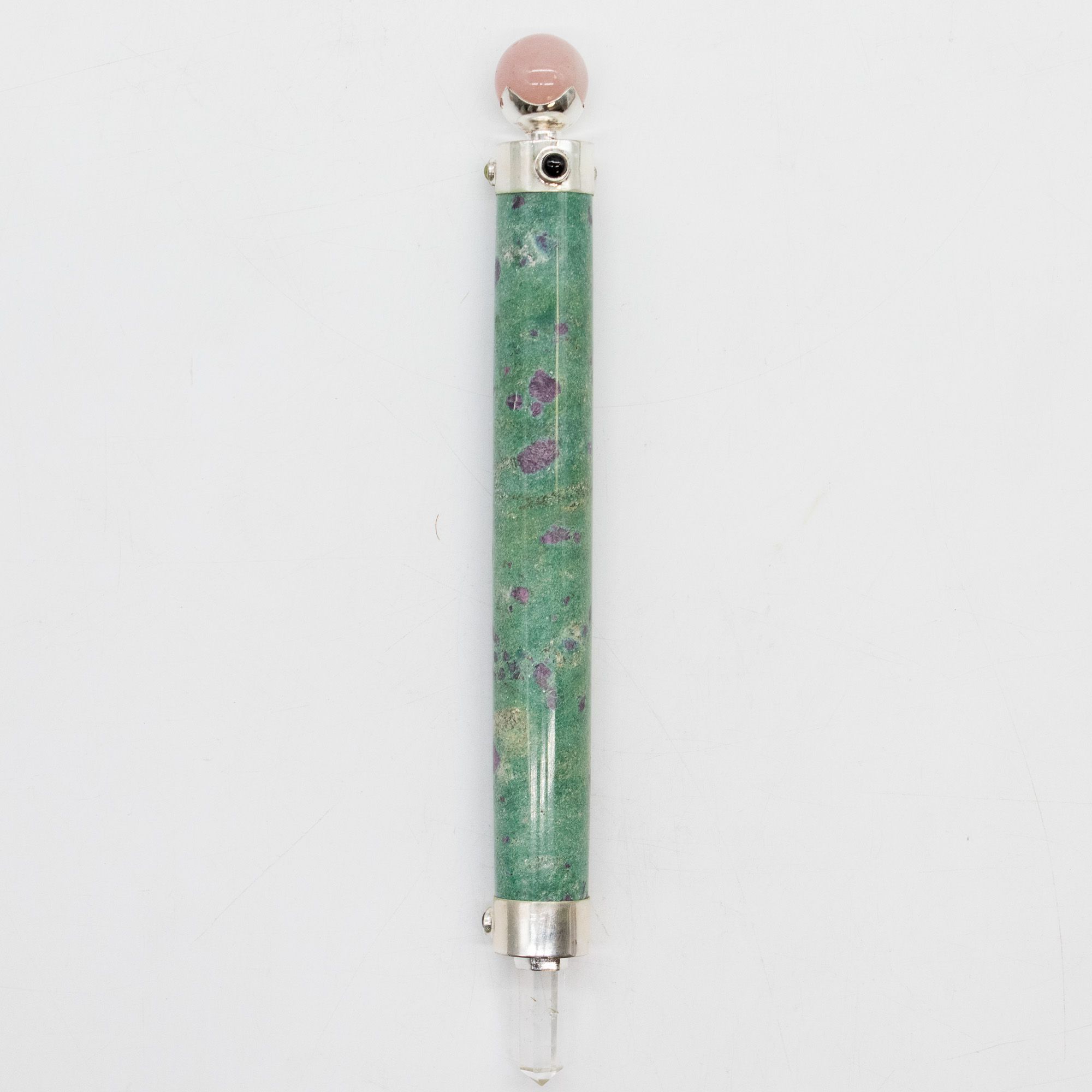 Varita de Corazón Verde - Rubí Fuchsite Cuarzo Rosa con bola de cristal en la parte superior - 23 cm - Imagen 2