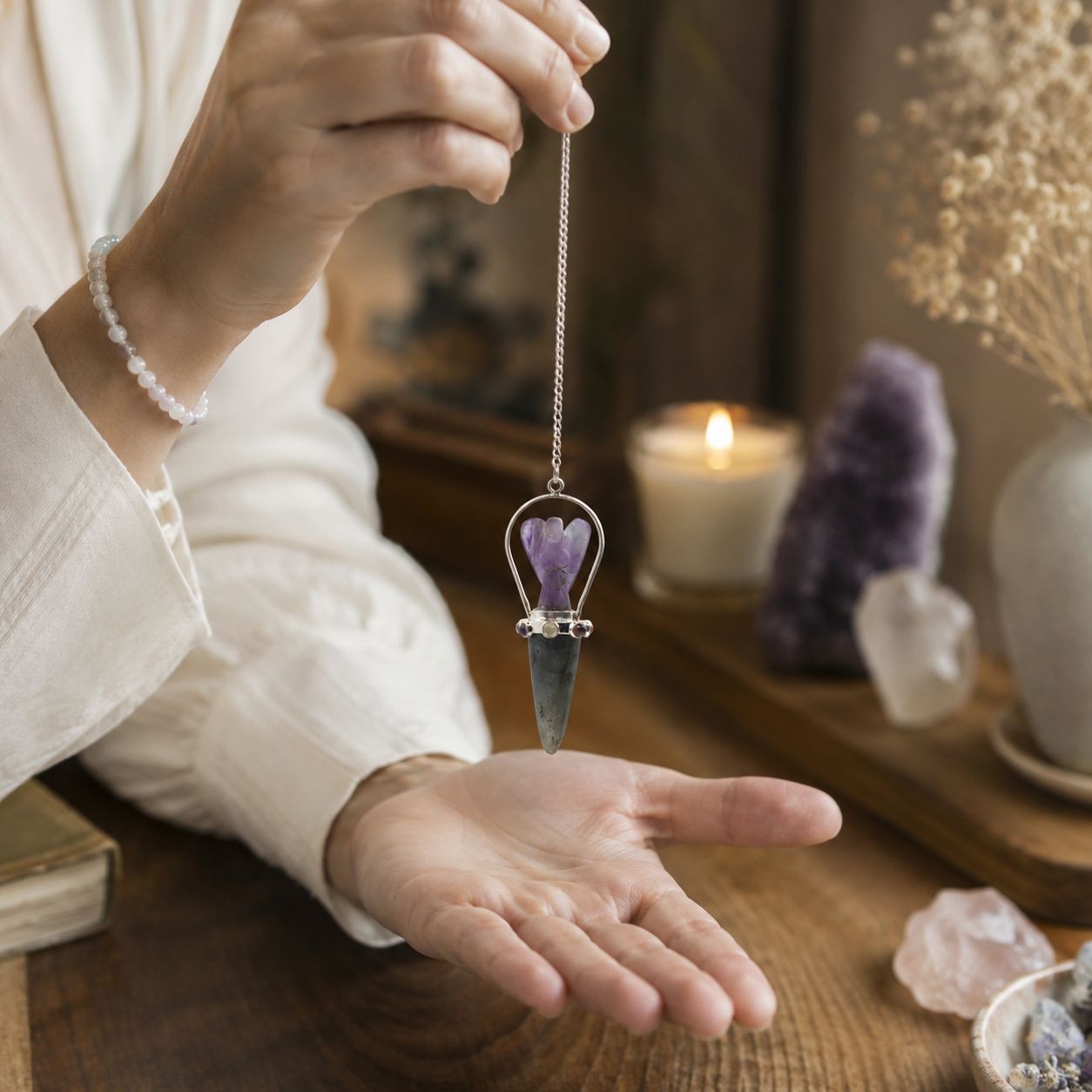 Veilwalker - Péndulo de ángel de dos piezas - Pulsera de chakras - Labradorita y amatista - Imagen 2