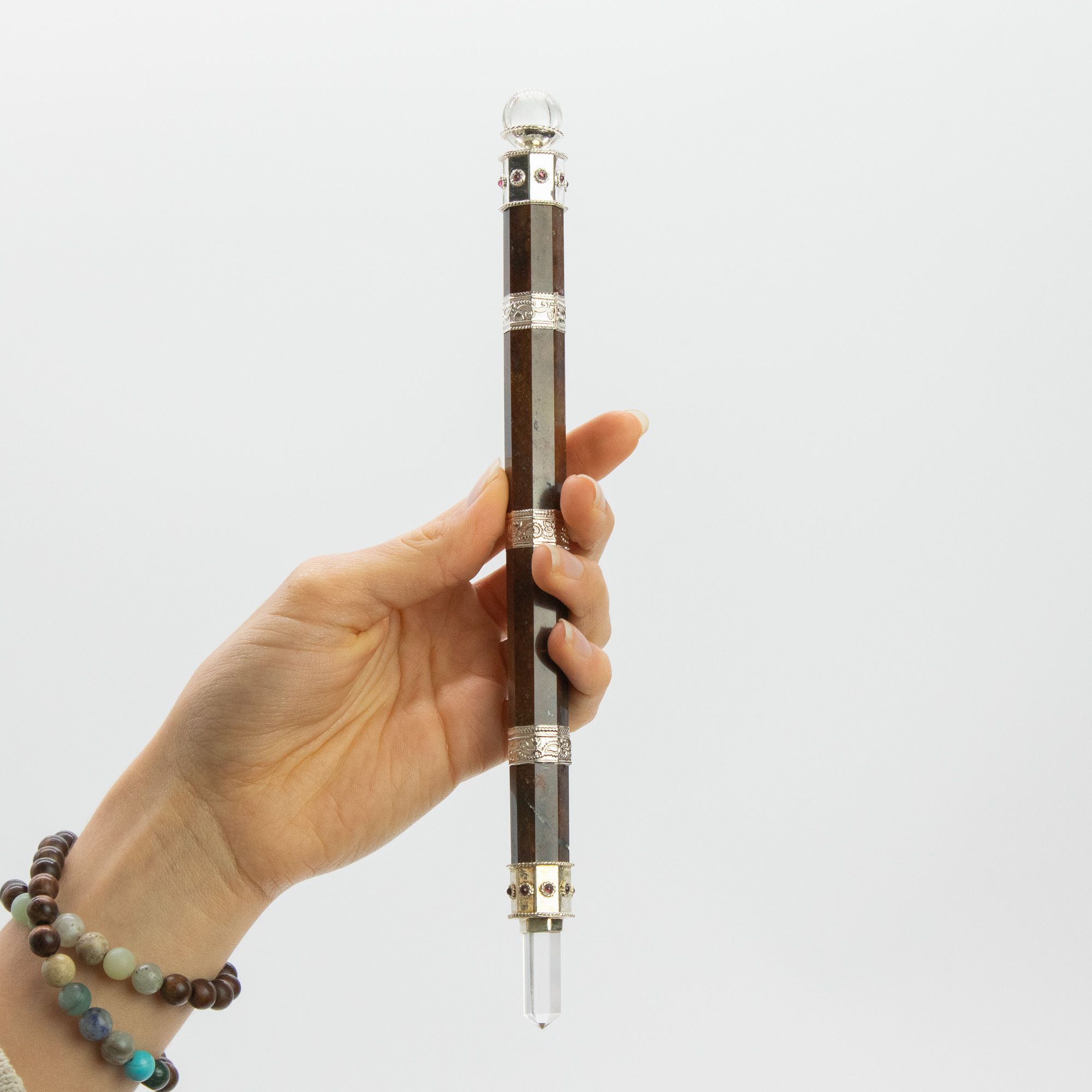 Varita Bloodroot Soverign -Extra Largo Fancy Jasper Magic- Parte superior de bola de cristal - 26cm - Imagen 4