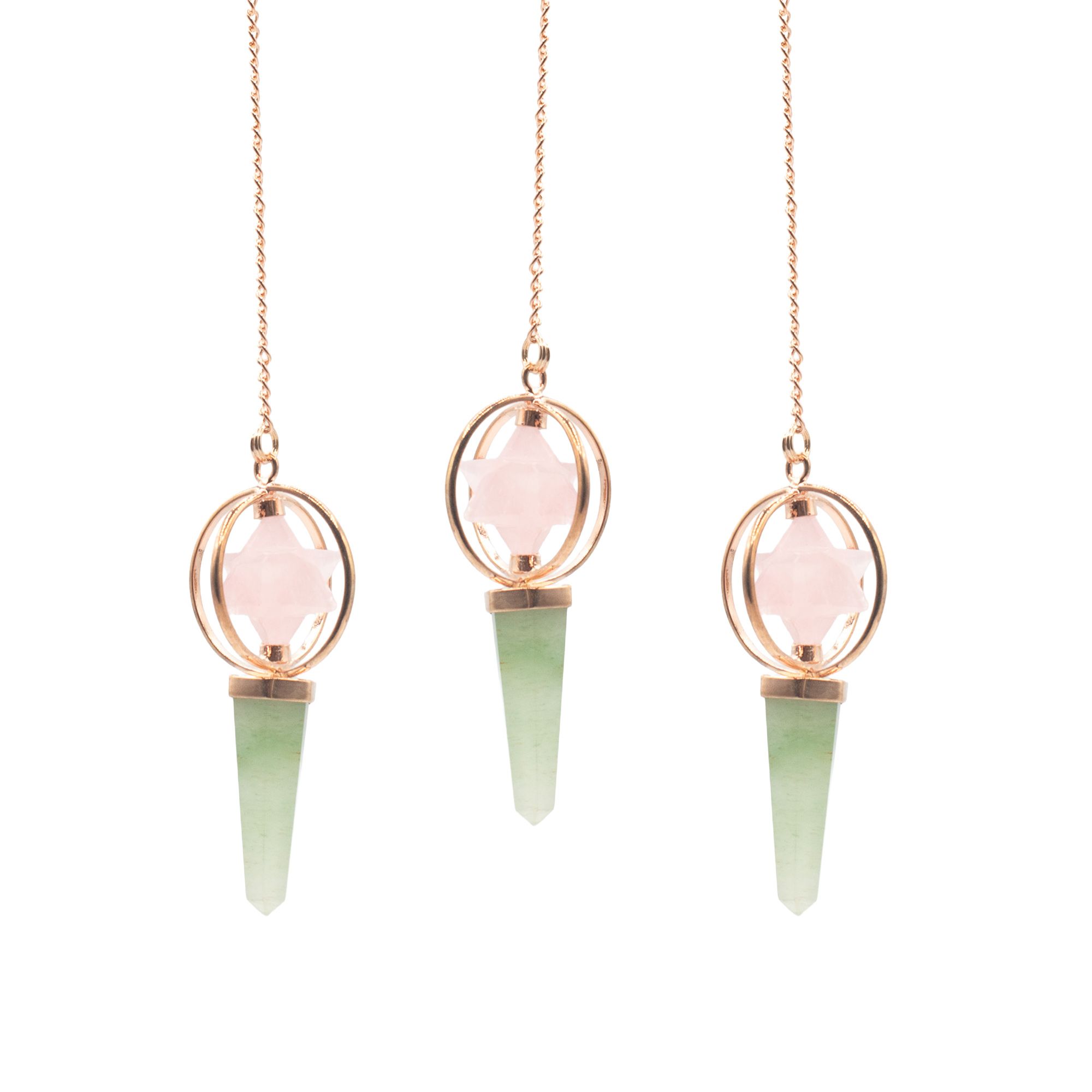 Brújula del Corazón - Estrella Merkaba giratoria de dos piezas en péndulo de cobre - cuarzo rosa y aventurina verde
